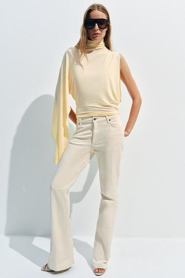 Zara ZW COLLECTION 中腰靴型牛仔褲 - 裸色