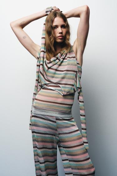 PANTALON RAYURES FIL MÉTALLISÉ - Multicolore de Zara - Image 3