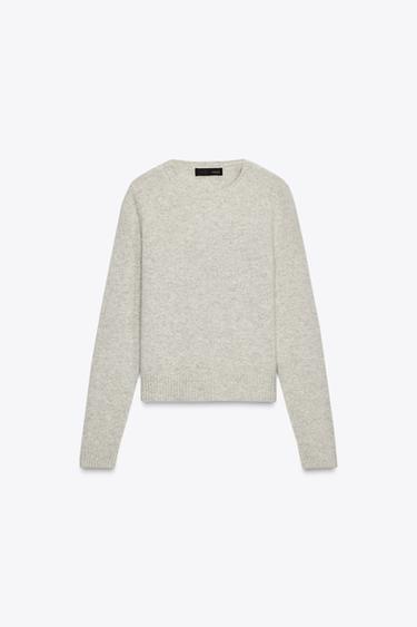 BASIC-PULLOVER AUS 100 % WOLLE - Sandfarben / meliert von Zara