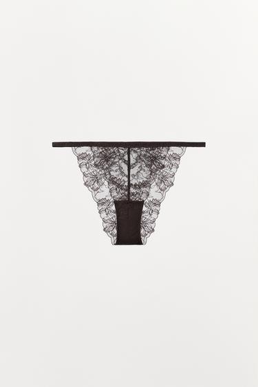 LACE-TRIMMED BRIEFS - Dark brown by Zara