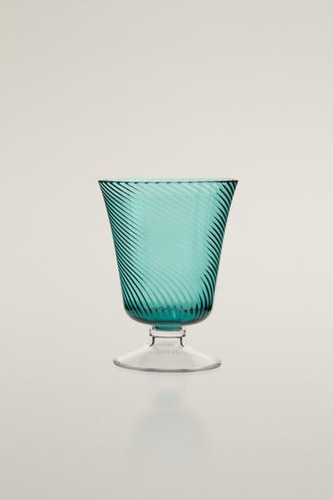 ACRYLIC WINE GLASS WITH LINEAR DESIGN - Turquoise by Zara - Image 0