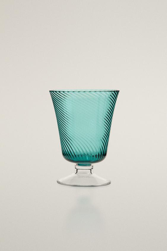ACRYLIC WINE GLASS WITH LINEAR DESIGN - Turquoise by Zara - Image 0
