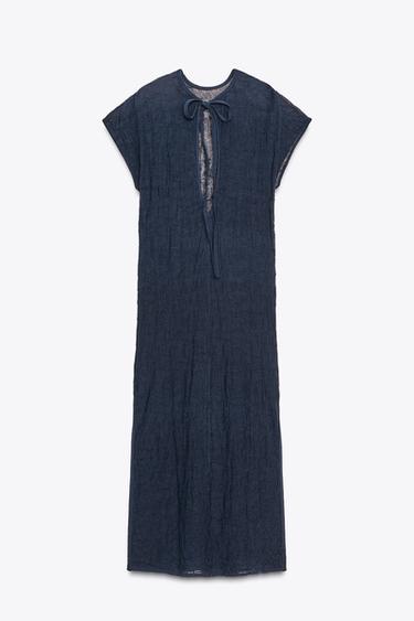 FINE KNIT CRINKLED MIDI DRESS - Navy blue by Zara - Image 6