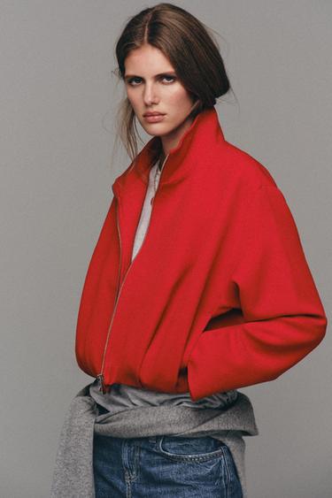 HIGH COLLAR BOMBER JACKET - Red by Zara