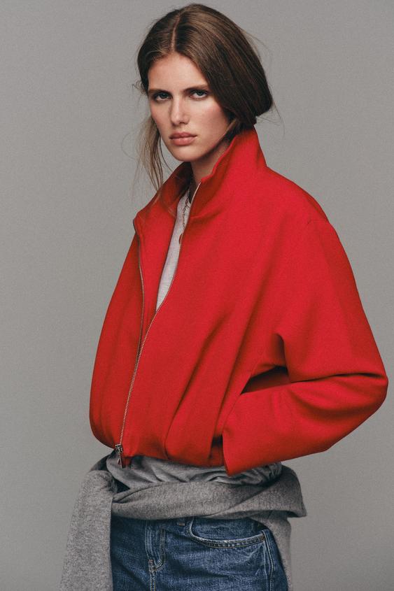 HIGH COLLAR BOMBER JACKET - Red by Zara - Image 1