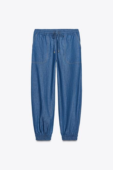 LINEN BLEND JOGGER TROUSERS - Indigo by Zara