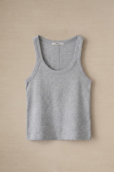 PLAIN COTTON TANK TOP - Grey by Zara - Image 4