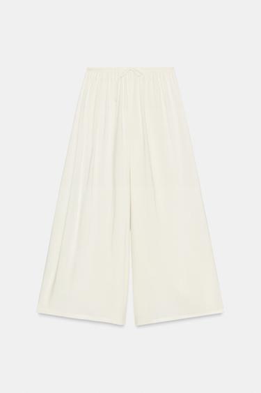 بنطلون بالازو برباط - أبيض by Zara