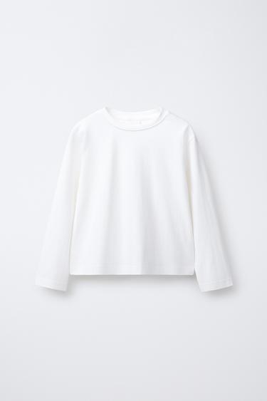Zaras ENFÄRGAD LÅNGÄRMAD T-SHIRT - Vit