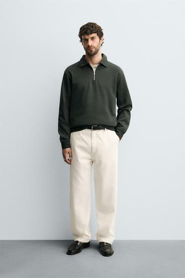 INTERLOCK QUARTER ZIP POLO SHIRT - Dark green by Zara