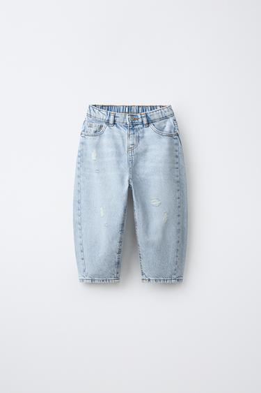 DISTRESSED BARREL JEANS — Light blue 1