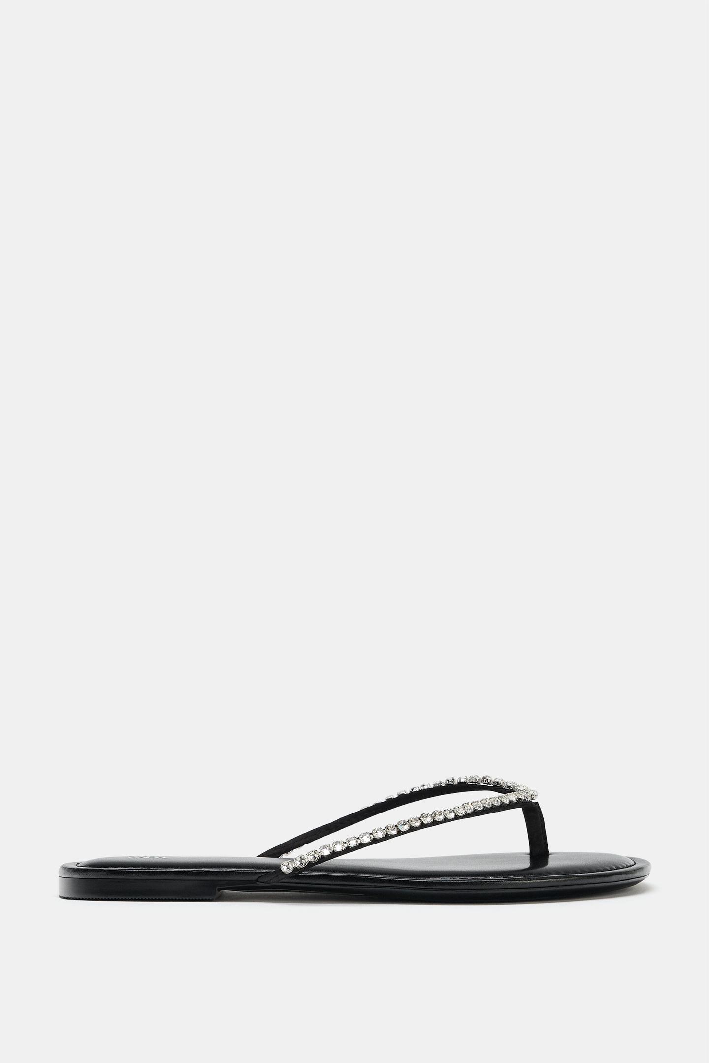 Женские сандалии Zara Rhinestone Flat, цвет: Чёрный — фото 2