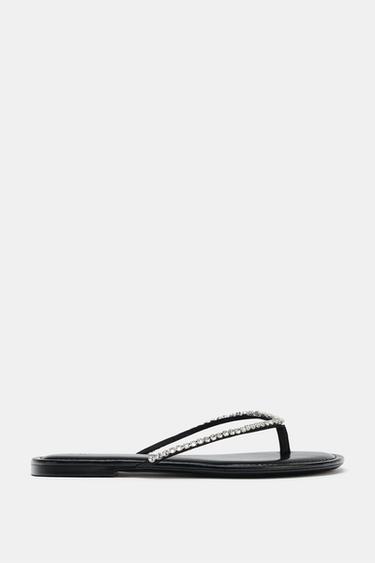 SANDALIA PLANA BRILLOS - Negro de Zara