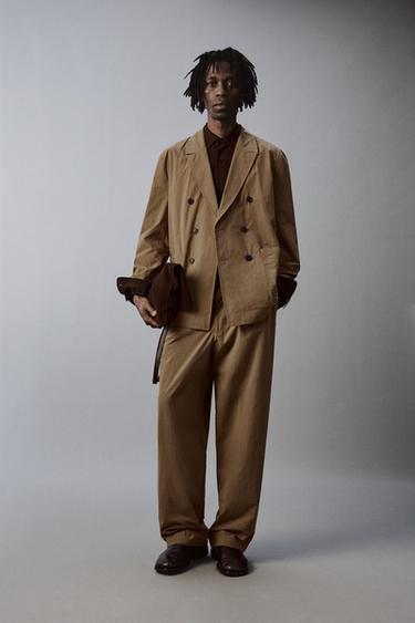 ÁO KHOÁC BLAZER SUIT VẠT ĐẮP CHÉO DÁNG RELAXED FIT - Màu vàng bò nhạt từ Zara