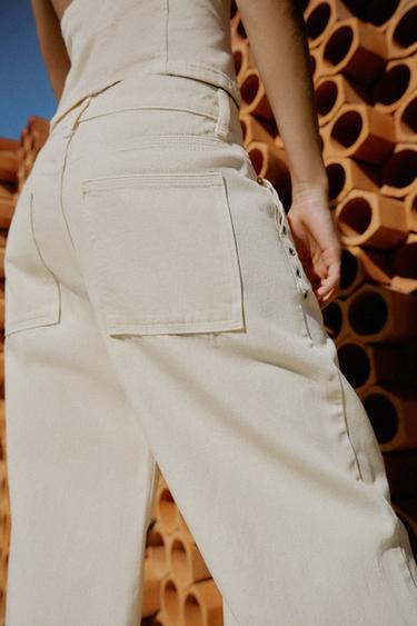 LOW-RISE EYELET STRAIGHT-LEG TROUSERS - Oyster-white by Zara - Image 6
