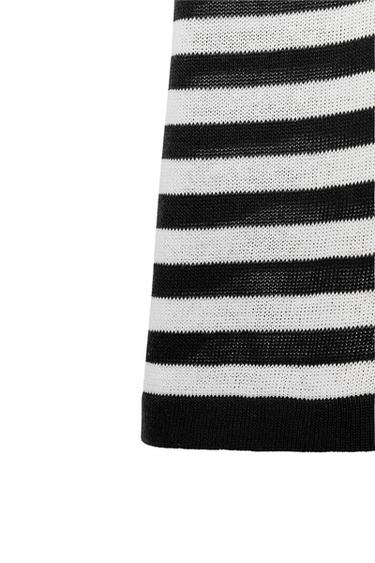 Zara OVERSIZED KNIT SHORT SLEEVE TOP - Navy / White