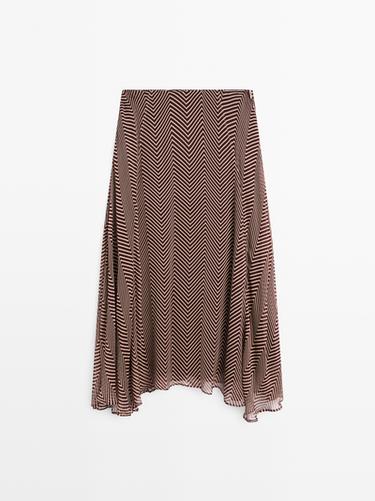 Zara Geometric print flared midi skirt - white - Image 0