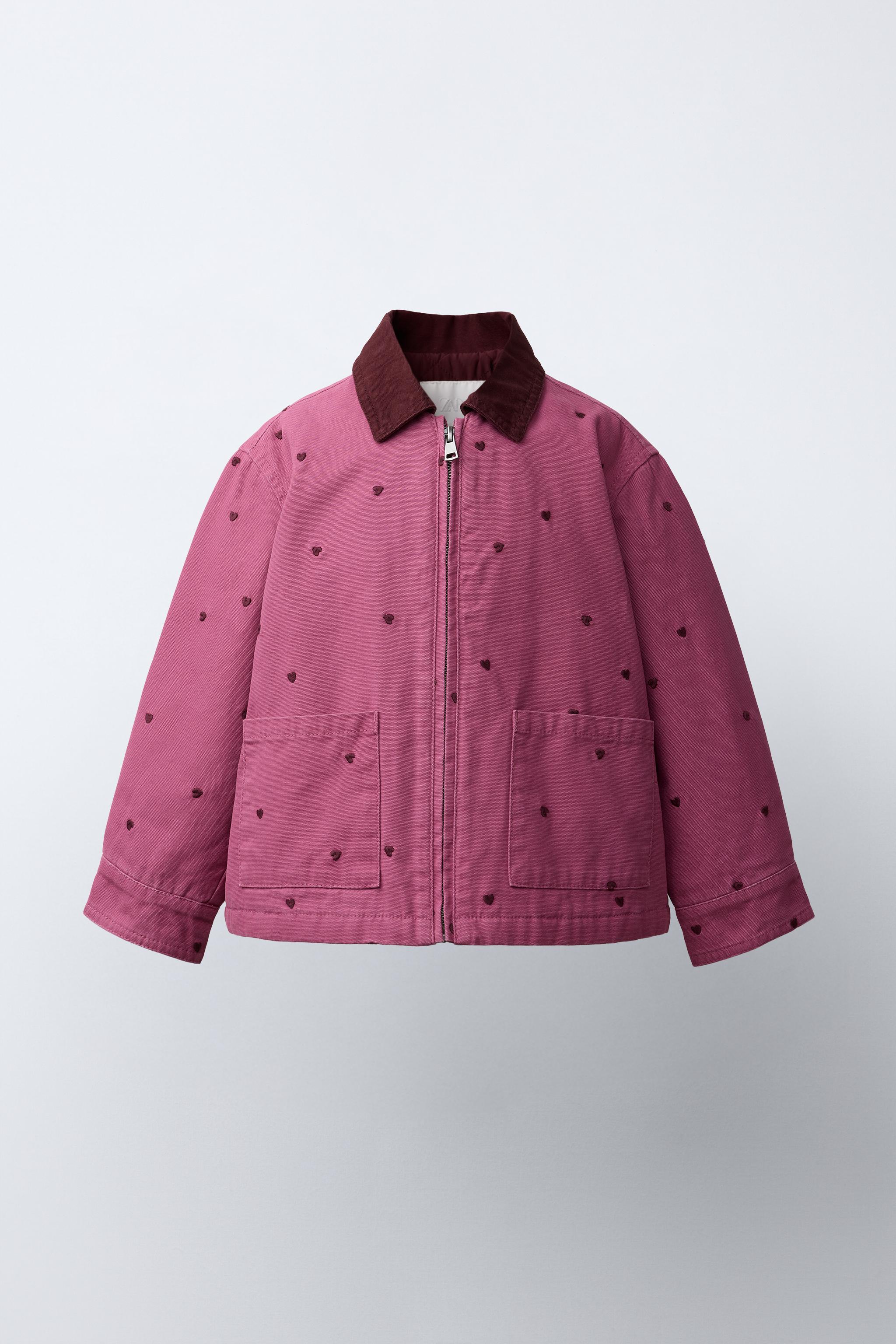 EMBROIDERED HEART CANVAS JACKET — Pink
