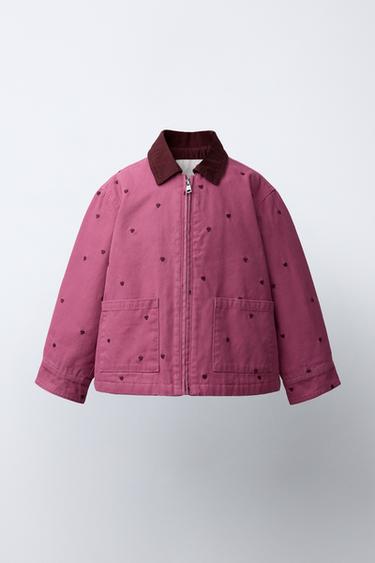 Zara EMBROIDERED HEART CANVAS JACKET - Pink