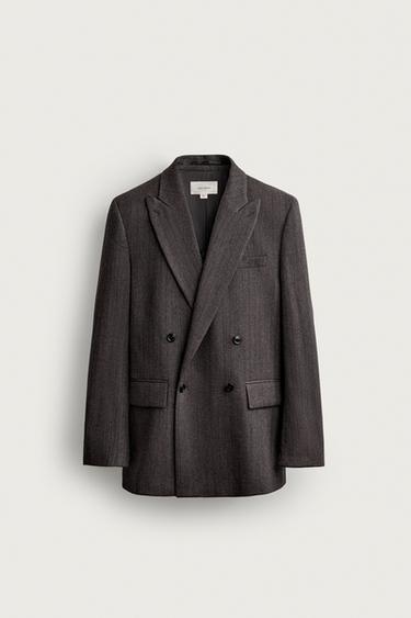 Zara 100% 羊毛雙排扣西裝外套 MANTECO® - 淺灰色