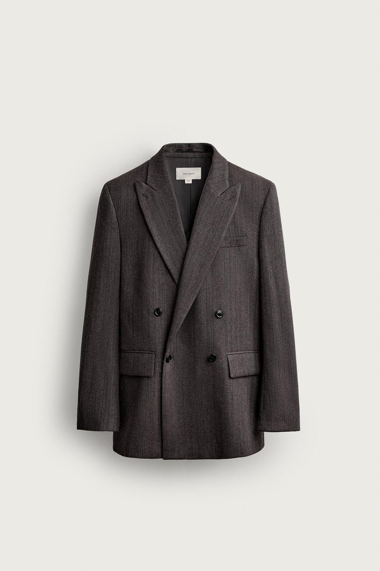 100% WOOL MANTECO® DOUBLE-BREASTED SUIT BLAZER — Light gray