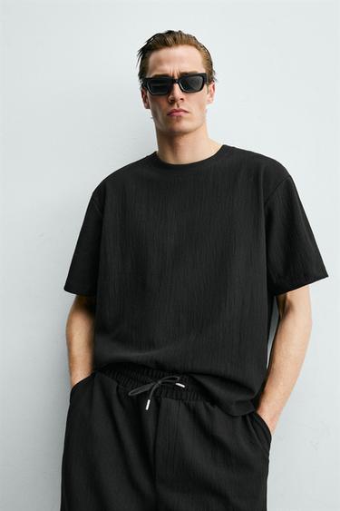 RELAXED FIT TEXTURED T-SHIRT - Black by Zara - Image 5