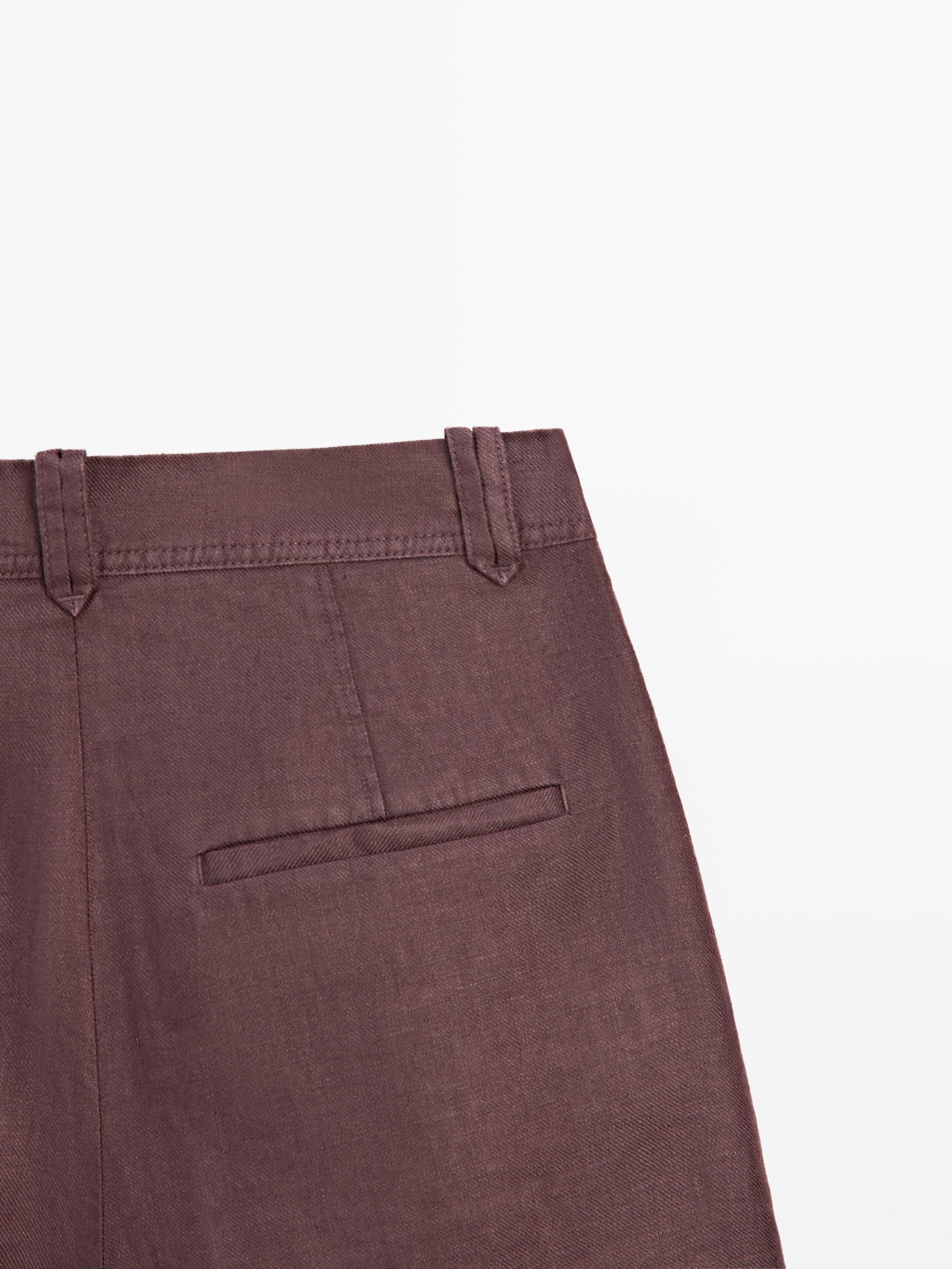 100% linen short pleated Bermuda shorts