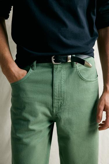 WASHED-EFFECT RELAXED FIT JEANS - Mid-green by Zara