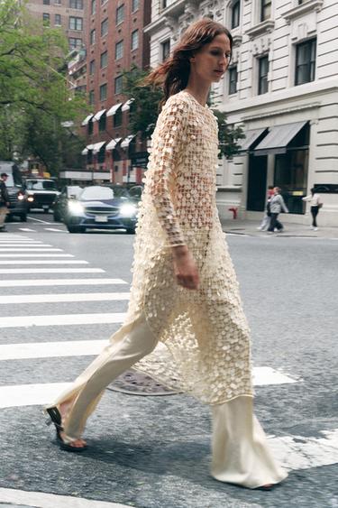 Zara RED SEQUIN MAXI DRESS - Ecru