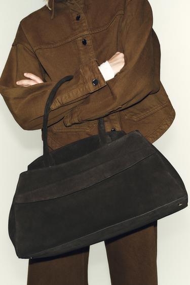 SPLIT SUEDE SHOULDER BAG - Grey by Zara