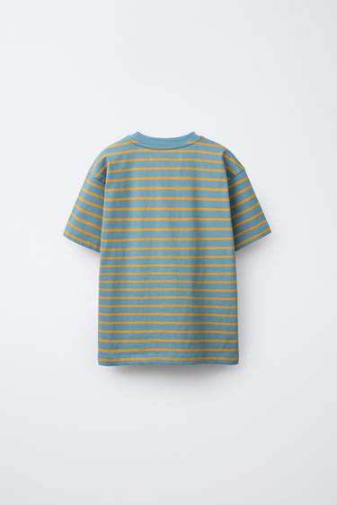 STRIPED T-SHIRT WITH EMBROIDERY - Blue by Zara - Image 1