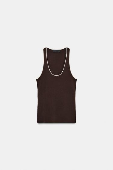 Zara POT NECK KNIT TOP - Dark brown