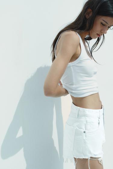 SHORT EN DENIM TRF COURBÉ TAILLE HAUTE - Blanc de Zara - Image 2
