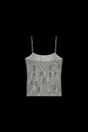 ZW COLLECTION EMBROIDERED BEADED TOP - Silver by Zara