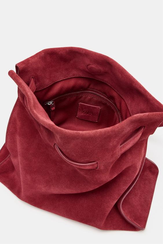 SAC PORTÉ ÉPAULE MOYEN EN CROÛTE DE CUIR - Marron brique de Zara - Image 5