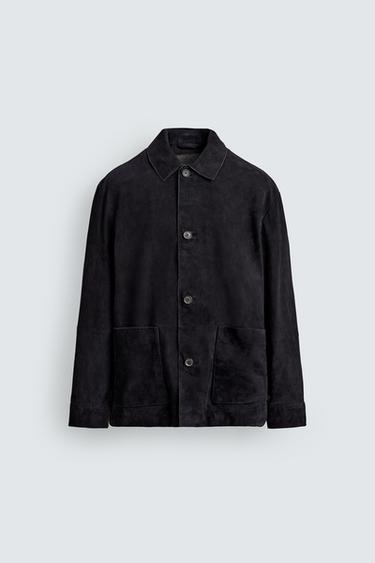 Zara SUEDE LEATHER OVERSHIRT - Navy blue