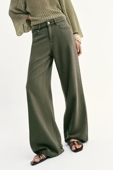 Z1975 WIDE-LEG HIGH-WAIST FLUID JEANS - Khaki by Zara