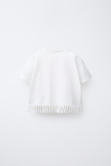 EMBROIDERED FRINGED T-SHIRT - White by Zara - Image 1