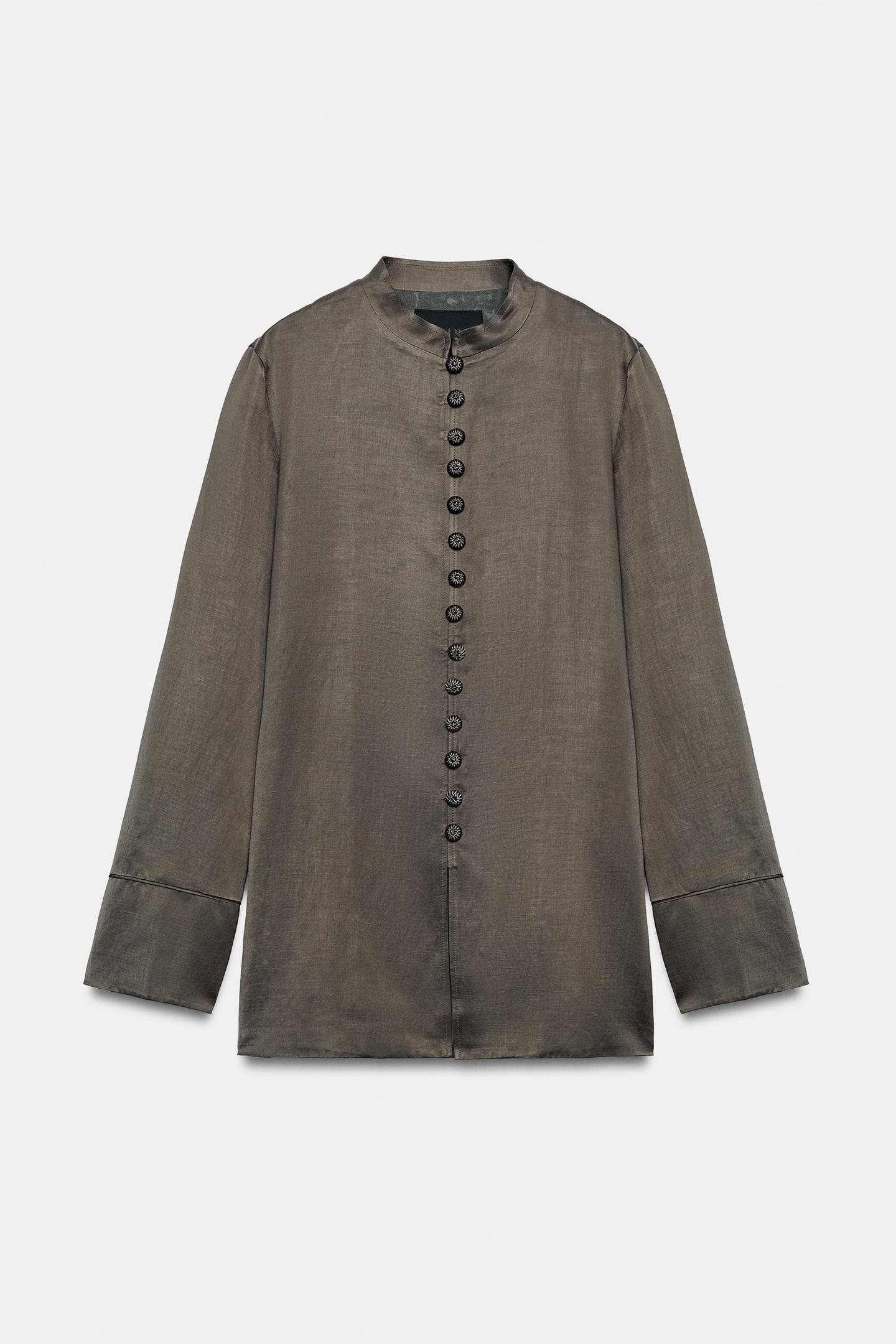 Женская куртка Zara ZW Collection Satin-Finish, цвет: Серый — фото 6