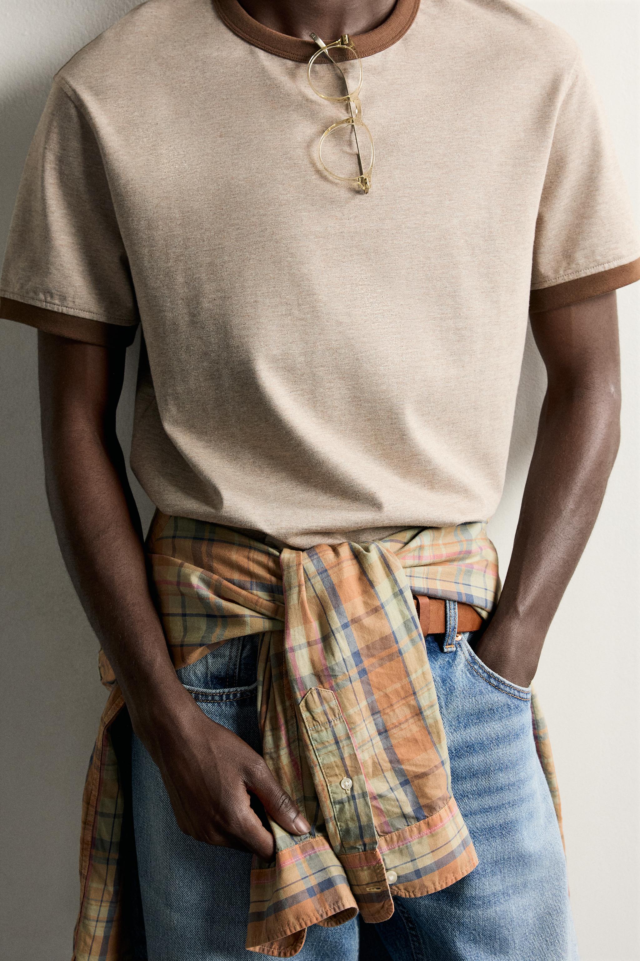 Мужские футболки Zara CONTRAST REGULAR FIT T-SHIRT — фото 6