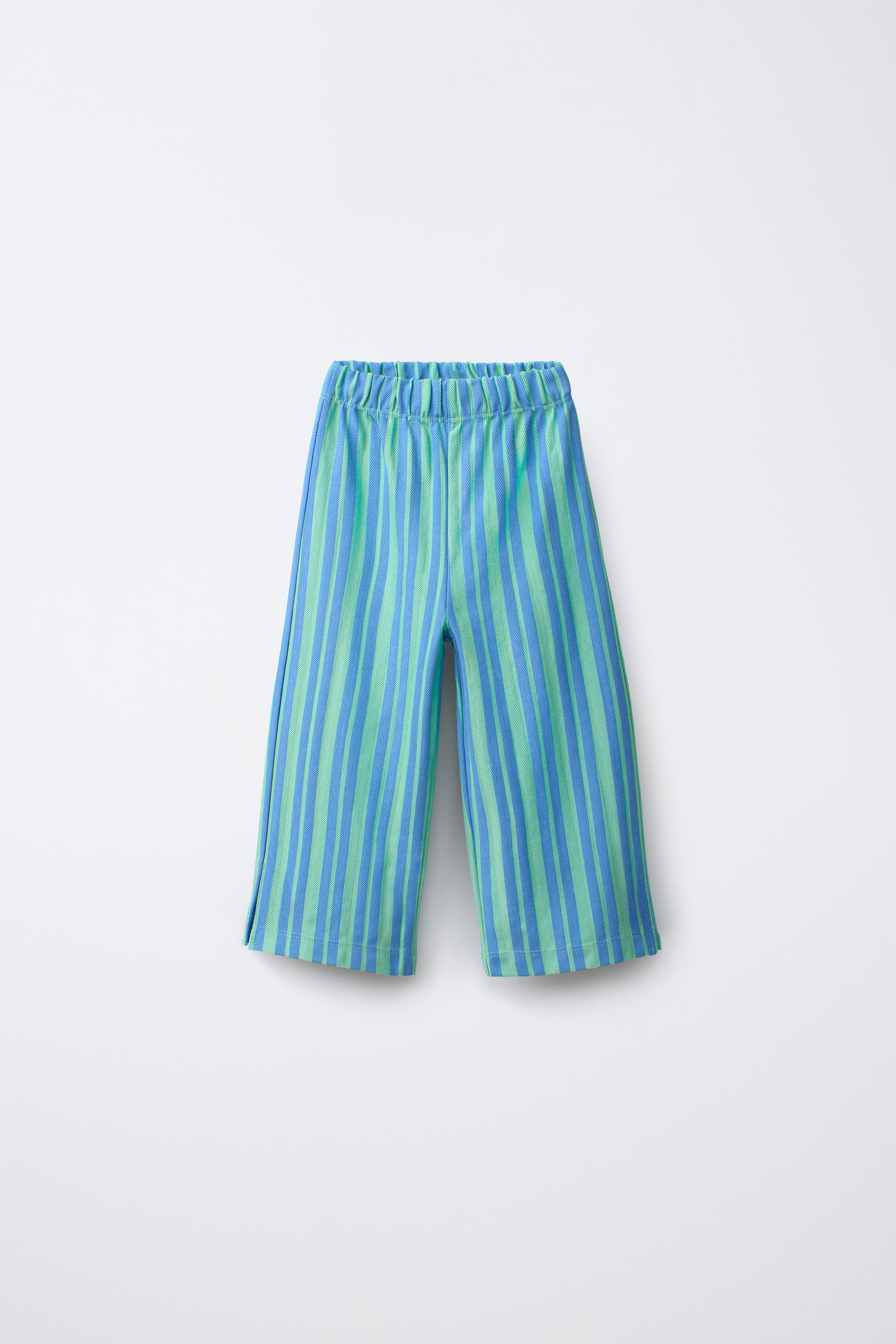 STRIPED TEXTURED TROUSERS — Blue / Green