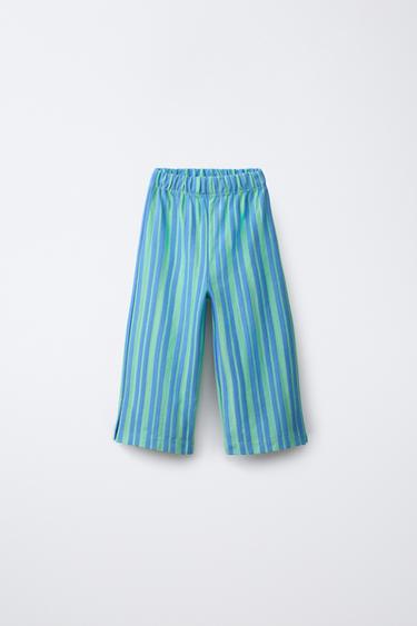 PANTALON STRUCTURÉ À RAYURES - Bleu / Vert de Zara - Image 0