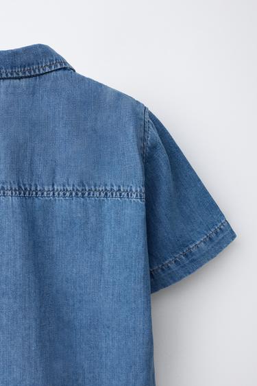 DENIM SHIRT WITH COTTON AND LINEN - Blue by Zara - Image 3