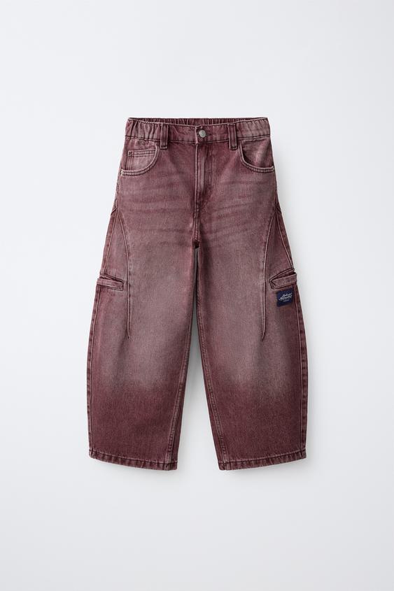 Zara BARREL KARGO PANTALONE SA ETIKETOM – boja plavog patlidžana – Slika 0