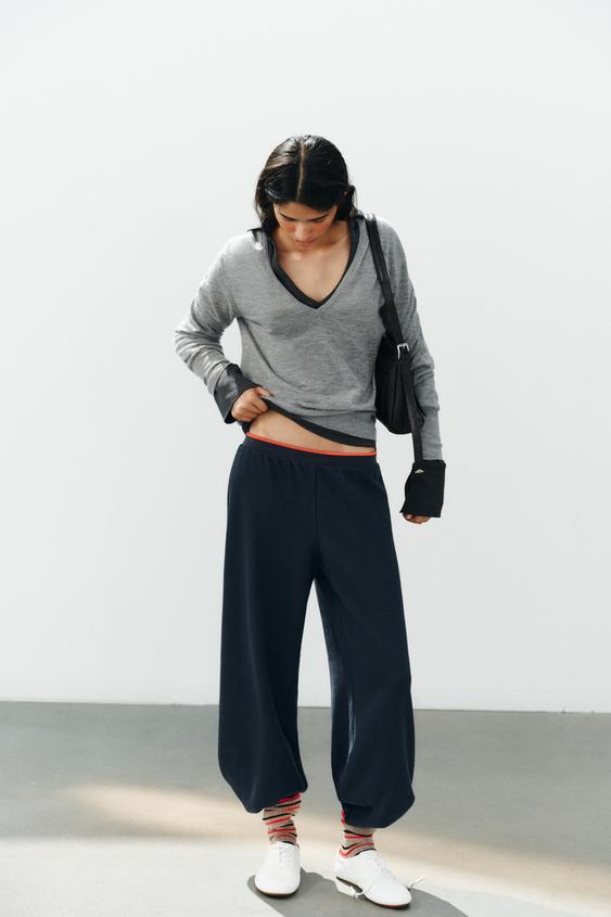 بنطلون ناعم بخط متباين - أزرق الخاص بـ Zara - صورة 0