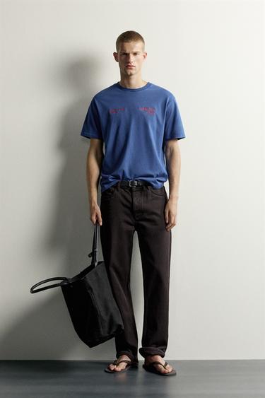 CONTRAST EMBROIDERED T-SHIRT - blue/black by Zara - Image 0