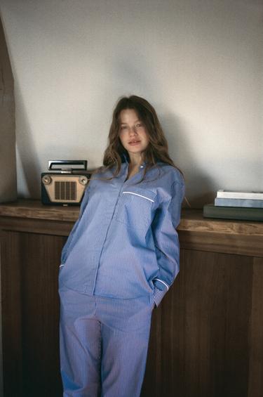 CAMISA PIJAMERA RAYAS CONTRASTE - Azul / Blanco de Zara