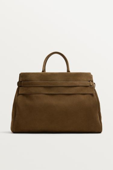 レザーハンドバッグブラウンZaraのレザーハンドバッグ - ブラウン 