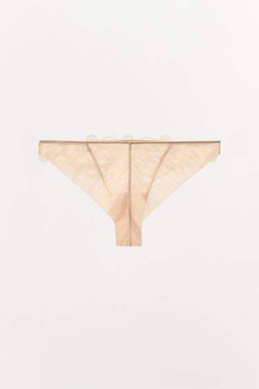 EMBROIDERED MESH BRIEFS - Biscuit by Zara - Image 4