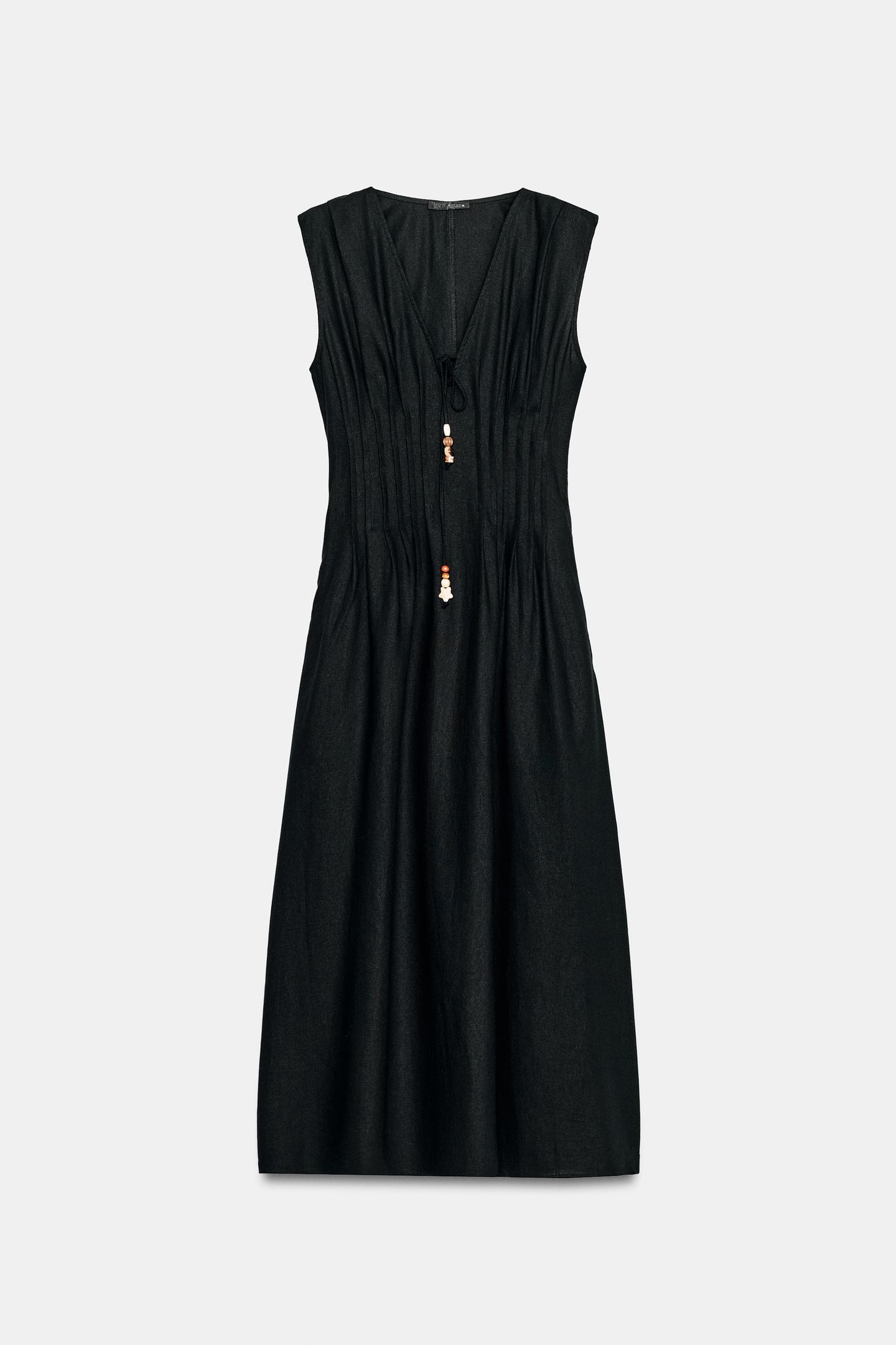 Женское платье Zara Linen Pintuck MIDI, цвет: Чёрный — фото 5